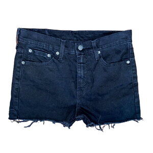 510 LEVI's Black Fade Distressed High Rise Relaxed Cut Off Jean Shorts Sz 30